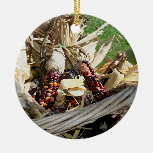Farbiger indischer Mais Herbst Naturschmuck Keramikornament (Vorne)