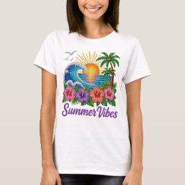 FARBIGER JUWELEN-LUCK SUMMER-WELLEN & BLUMEN T-Shirt