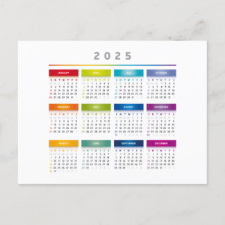 Farbiger Kalender 2025 - Rainbow Colors 3 Spalten Postkarte