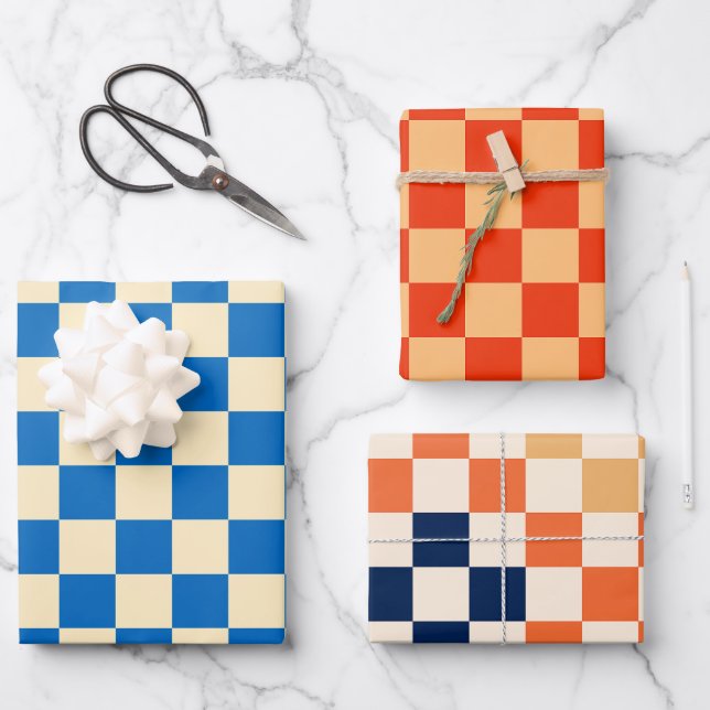 Farbiger Karo Prüfmuster Geschenkpapier Set (Vorderseite)