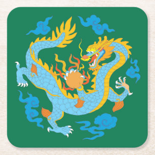 Farbiger klassischer chinesischer Drache Rechteckiger Pappuntersetzer