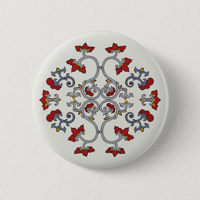 Farbiger Knopf mit Ornamentmuster Button (Vorderseite)