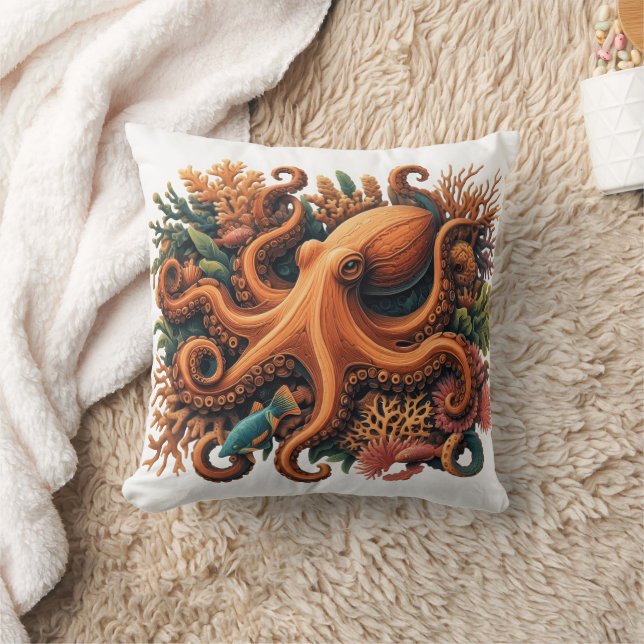 Farbiger Kraken, der unter dem Korallenriff verbor Kissen (Decke)