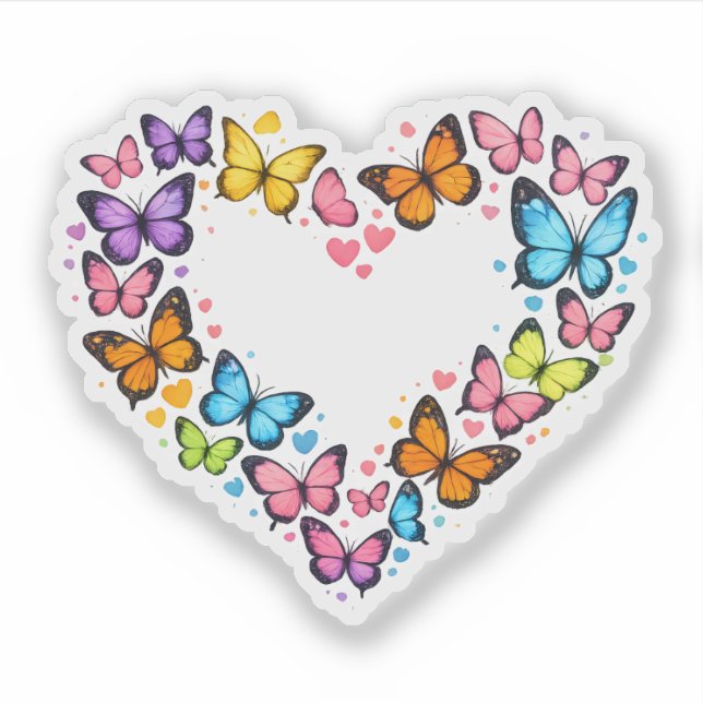 Farbiger Lebendiger Schmetterling Herz Aufkleber (Vorderseite)