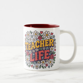 Farbiger Lehrer-Leben-Mug – Retro-Blumendesign für Zweifarbige Tasse