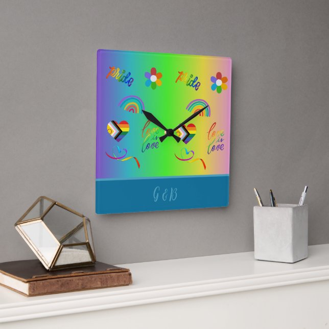 farbiger lgbtq Gay Pride Monat Quadratische Wanduhr (Büro)