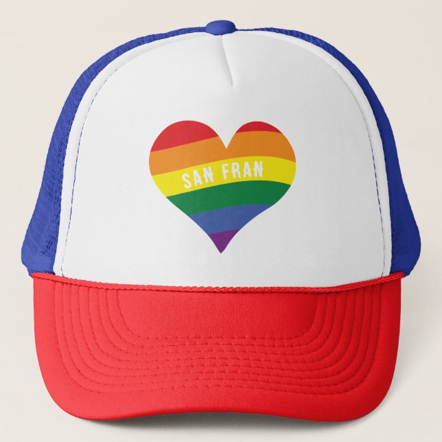 Farbiger LGBTQ+ Rainbow HEART Prix Benutzerdefinie Truckerkappe (Vorderseite)