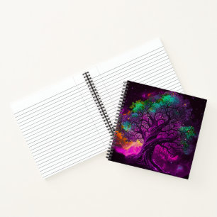 Farbiger Lila-Baum-Sterne-Universum-Kunstwerk   Notizbuch