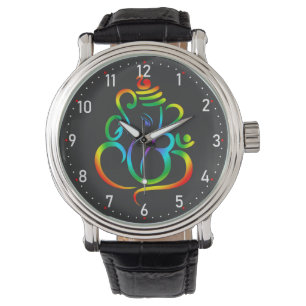 Farbiger Lord Ganesha auf schwarz Armbanduhr