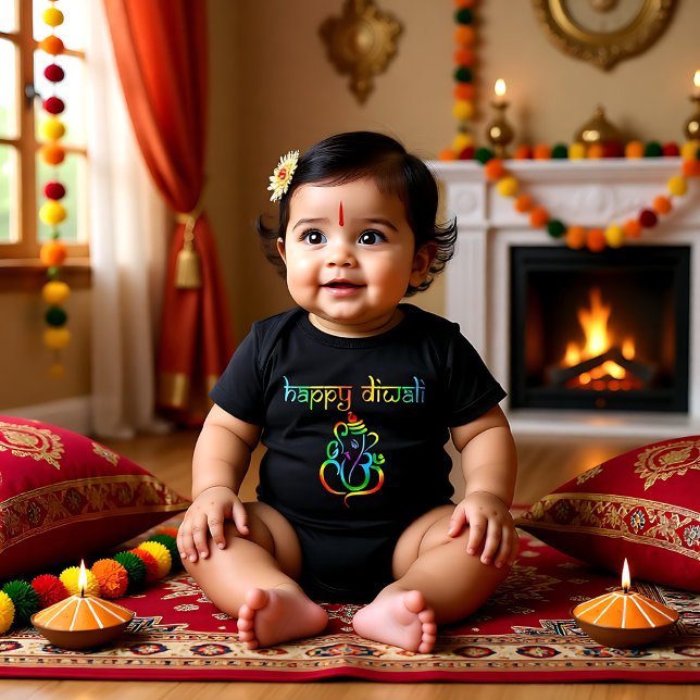 Farbiger Lord Ganesha Happy Diwali schwarz Baby Strampler (Colourful Lord Ganesha Happy Diwali black Baby Bodysuit)