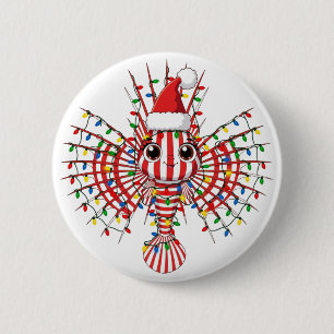 Farbiger Löwenfisch mit Weihnachtsmannmütze Button