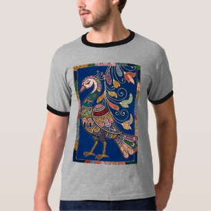 Farbiger Madhubani-Pfau - Indische Volks-Tribal-Ku T-Shirt