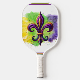 Farbiger Mardi Gras Fleur de lis  Pickleball Schläger