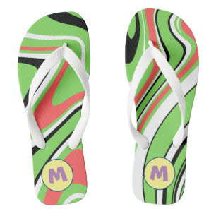 Farbiger Marmor l Neon Green l Monogram Flip Flops
