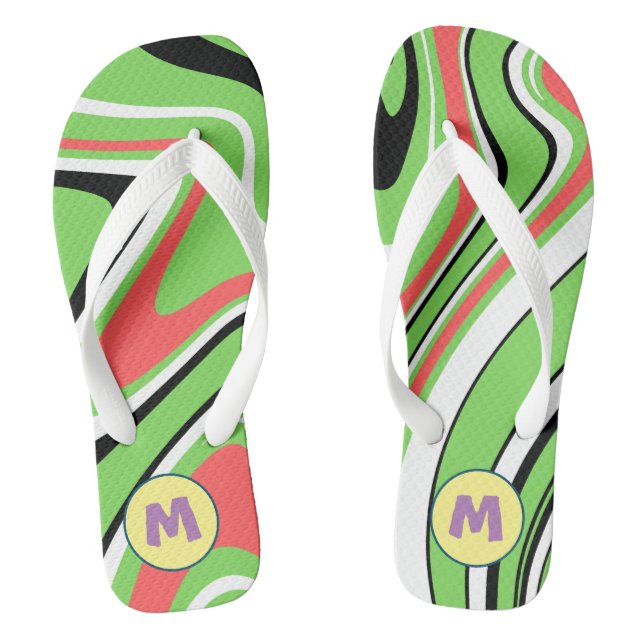 Farbiger Marmor l Neon Green l Monogram Flip Flops (Fußbett)
