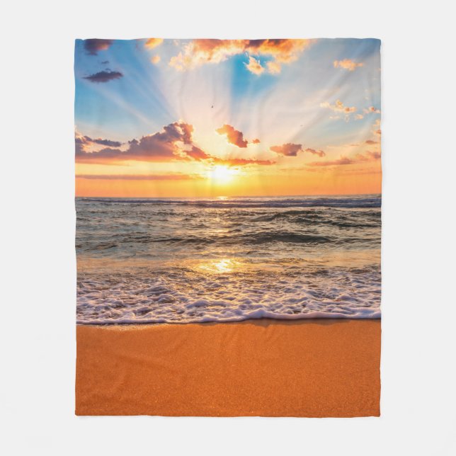 Farbiger Meerestrand Sonnenaufgang mit tiefblauem  Fleecedecke (Vorderseite)
