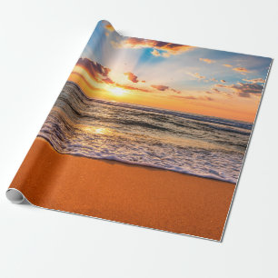 Farbiger Meerestrand Sonnenaufgang mit tiefblauem  Geschenkpapier