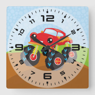 Farbiger Monsterwagen Quadratische Wanduhr