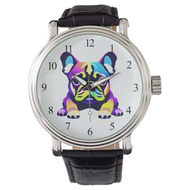 Farbiger Mops Hund Welpe Armbanduhr (Vorderseite)