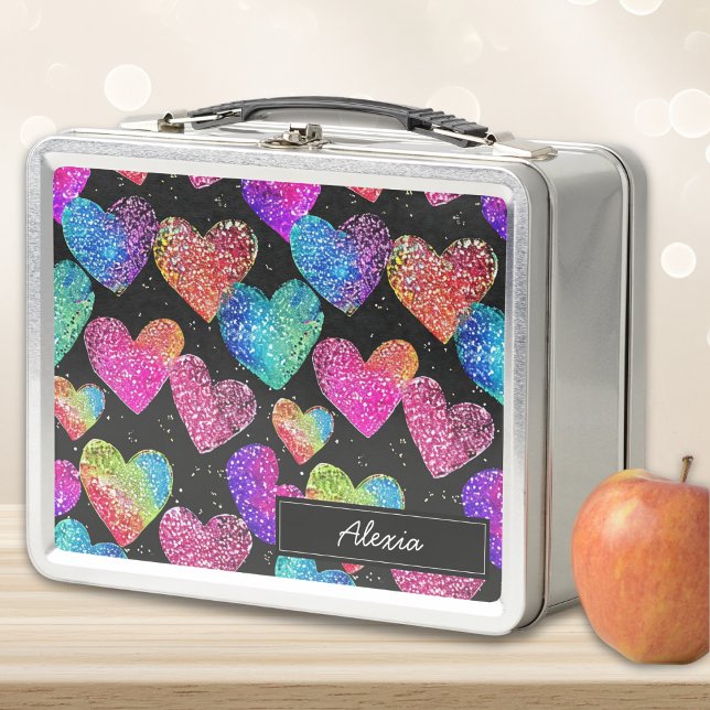 Farbiger Neon Heart Name Metall Brotdose (Von Creator hochgeladen)