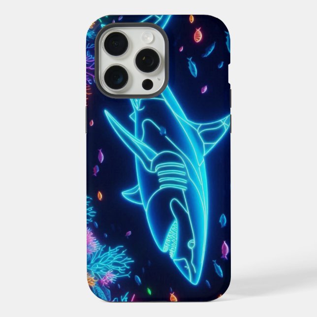 Farbiger Neonhai iPhone 15 Pro Max Hülle (Rückseite)