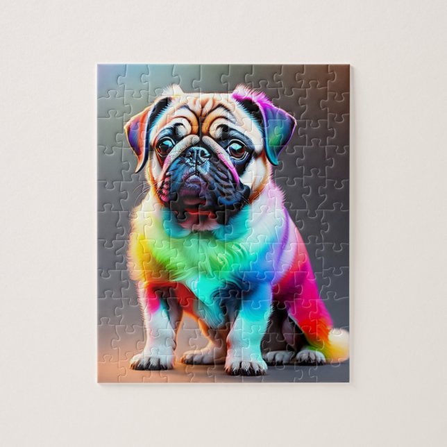 Farbiger Niedlicher Mops mit Regenbogenfarben, Mop (Vertikal)