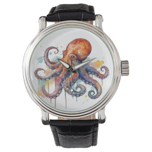 farbiger Oktopus in Aquarellfarbe Armbanduhr