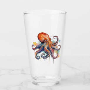 farbiger Oktopus in Aquarellfarbe große Augen Glas