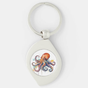 farbiger Oktopus in Aquarellfarbe große Augen Schlüsselanhänger