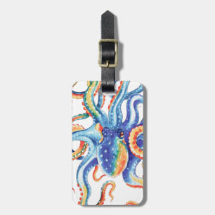 Farbiger Oktopus Wasserfarben Kunst, Dichtung und Gepäckanhänger