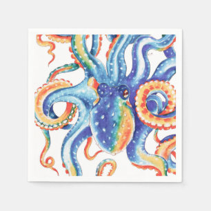 Farbiger Oktopus Wasserfarben Kunst, Dichtung und Serviette