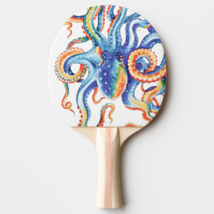 Farbiger Oktopus Wasserfarben Kunst, Dichtung und Tischtennis Schläger