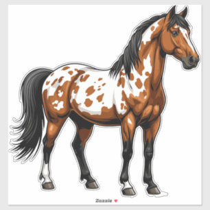 Farbiger Paint Horse steht auf grasbewachsenem Fel Aufkleber