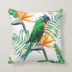 Farbiger Papagei und exotische Pflanze Kissen