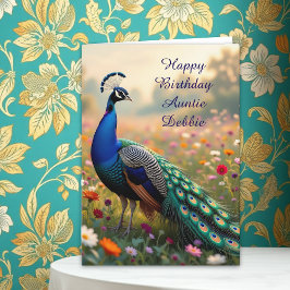 Farbiger Pfau Tante personalisierter Geburtstag Karte