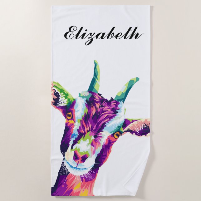 Farbiger Pop Art Goat Personalisiert Beach Handtuc Strandtuch (Vorderseite)