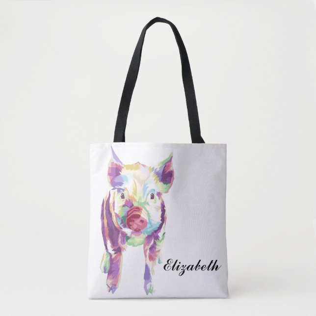 Farbiger Pop Art Pig Personalisierte Totasche Tasche (Vorderseite)