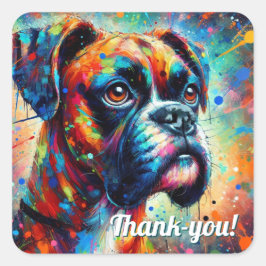 Farbiger Pop Boxer Dog Grün Blau Aquamarin Gelb Quadratischer Aufkleber