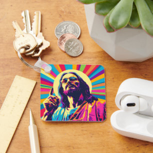 Farbiger Pop Kunst Cool Jesus Schlüsselanhänger