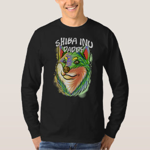 Farbiger Pop Portrait Shiba Inu Dog Vater Vater D T-Shirt