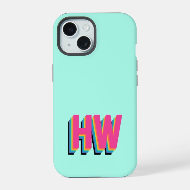 Farbiger Preppy-Name iPhone 15 Hülle (Rückseite)