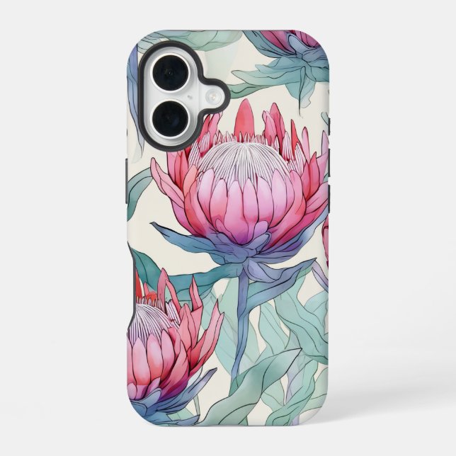 Farbiger Protea Apple iPhone 16 Tough Case Hülle (Rückseite)