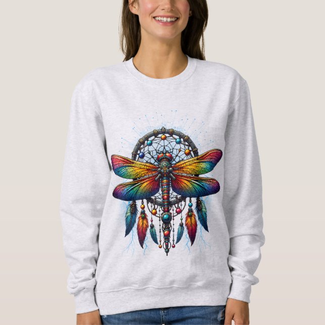 Farbiger psychedelischer Libellen-Traumfänger Boho Sweatshirt (Vorderseite)