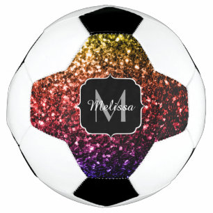 Farbiger Rainbow-Glitzer-Funkel Monogram-Name Fußball