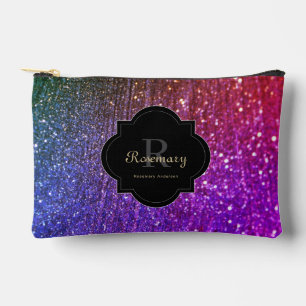 Farbiger Regenbogen Glitterfunkel Monogramm Zubehörtasche