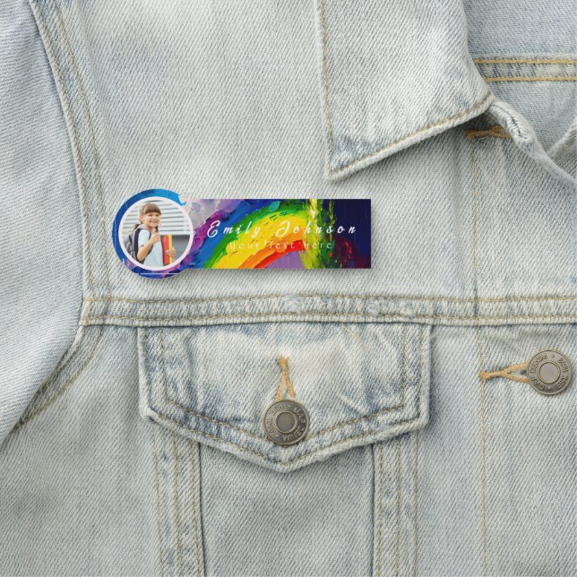 Farbiger Regenbogen mit individuellem Kindername u Namensschild (Beispiel)