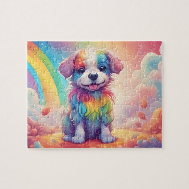 Farbiger Regenbogen Niedlich Kleiner Wasserfarbhun (Horizontal)