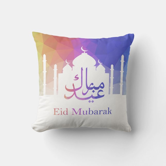 Farbiger Regenbogen Polygonal Eid Mubarak Moschee Kissen (Vorderseite)