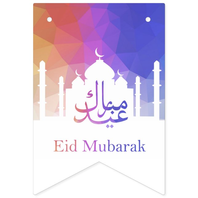 Farbiger Regenbogen Polygonal Eid Mubarak Moschee Wimpelkette (Erste Fahne)