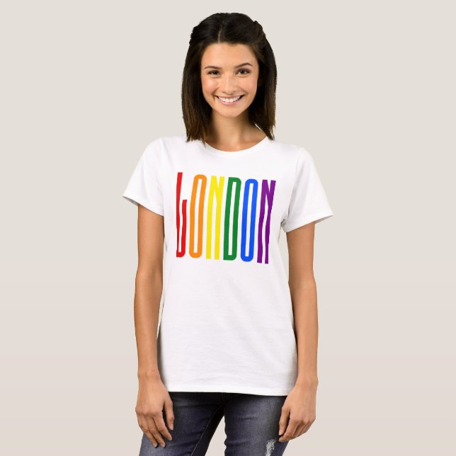 Farbiger Regenbogen Text LGBTQ London Gay Pride LG T-Shirt (Vorne ganz)
